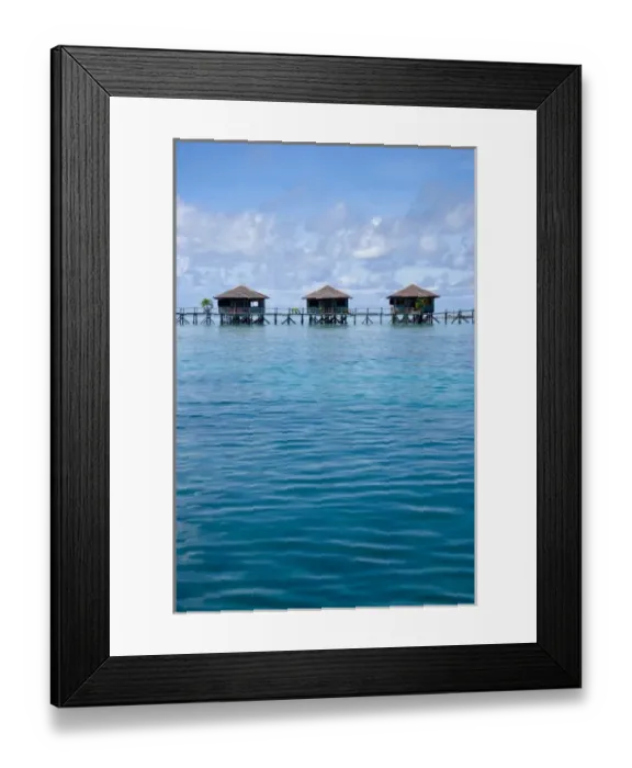 Framed Print : Three bungalows, Sipadan-Kapalai Dive Resort, Sabah, Borneo, Malaysia