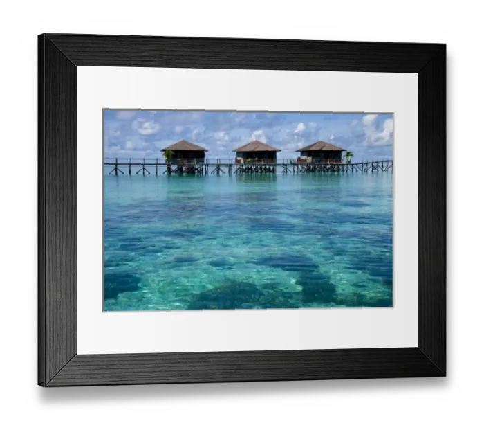 Framed Print : Three bungalows, Sipadan-Kapalai Dive Resort, Sabah, Borneo, Malaysia Framed Print : Three bungalows, Sipadan-Kapalai Dive Resort, Sabah, Borneo, Malaysia