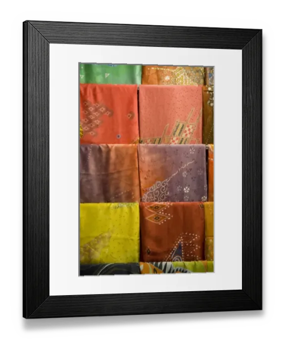 Framed Print : Malaysia, State of Selangor, Kuala Lumpur. Kuala Lumpur Handicraft Center. Colorful batik silk Framed Print : Malaysia, State of Selangor, Kuala Lumpur. Kuala Lumpur Handicraft Center. Colorful batik silk