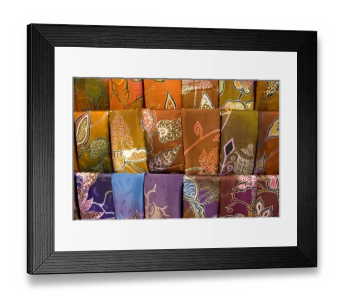 Framed Print : Malaysia, State of Selangor, Kuala Lumpur. Kuala Lumpur Handicraft Center. Colorful batik silk Framed Print : Malaysia, State of Selangor, Kuala Lumpur. Kuala Lumpur Handicraft Center. Colorful batik silk