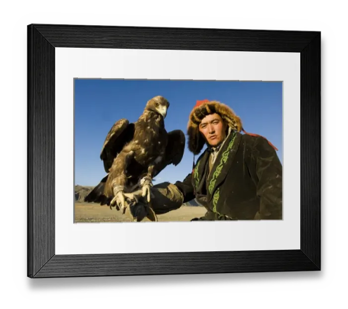 Framed Print : Man with eagles at Altai Eagle Festival (MR) Framed Print : Man with eagles at Altai Eagle Festival (MR)