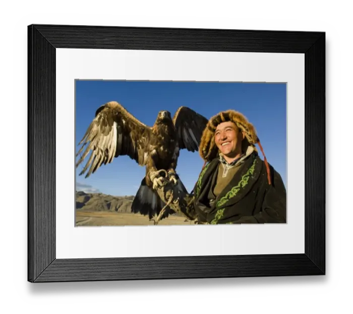 Framed Print : Man with his eagle at Altai Eagle Festival (MR)