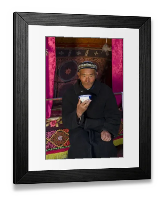 Framed Print : Kazakh man in his yurt (MR) Framed Print : Kazakh man in his yurt (MR)