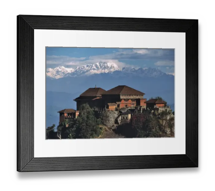 Framed Print : Asia, Nepal, Gorkha. Gorkha Palace is perched on a hill beneath massive Manaslu