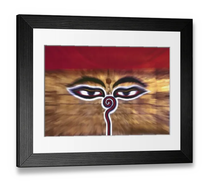 Framed Print : Asia, Nepal, Kathmandu Valley. A blurred exposure accents the eyes of the Swayambunath