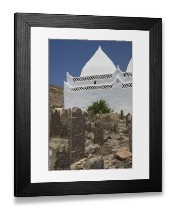Framed Print : Oman, Dhofar, Salalah. Ancient Mirbat cemetary & historic site of Mohamed Bin Ali Tomb