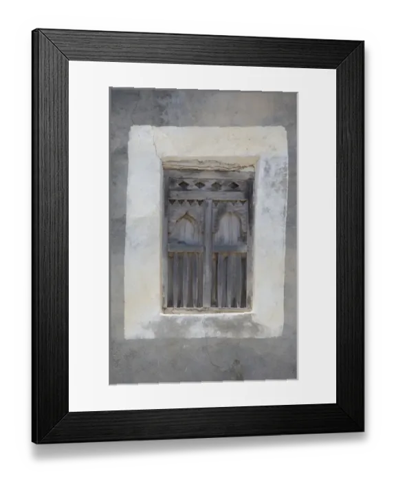 Framed Print : Oman, Dhofar, Salalah. Mirbat, the ancient capital of Dhofar. Typical home window detail