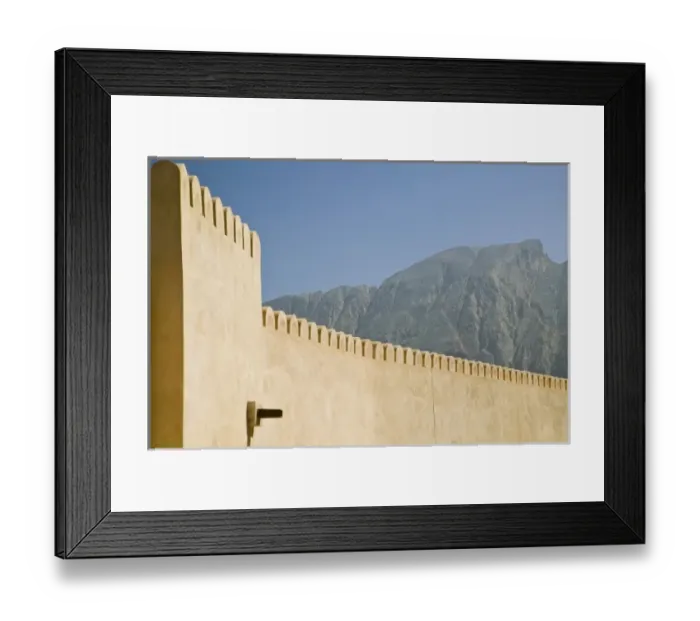 Framed Print : Oman, The Batinah Plain, Nakhal. Nakhal Fort, at the foot of the Hajar Mountains