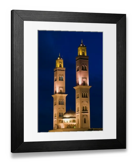 Framed Print : Oman, Western Hajar Mountains, Bahla. Bahla Mosque  /  Dusk