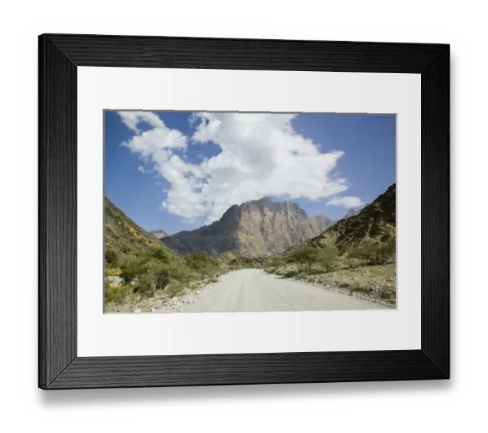 Framed Print : Oman, Western Hajar Mountains, Az Zammah. Dirt Road over Wadi Bani Awf Riverbed Framed Print : Oman, Western Hajar Mountains, Az Zammah. Dirt Road over Wadi Bani Awf Riverbed