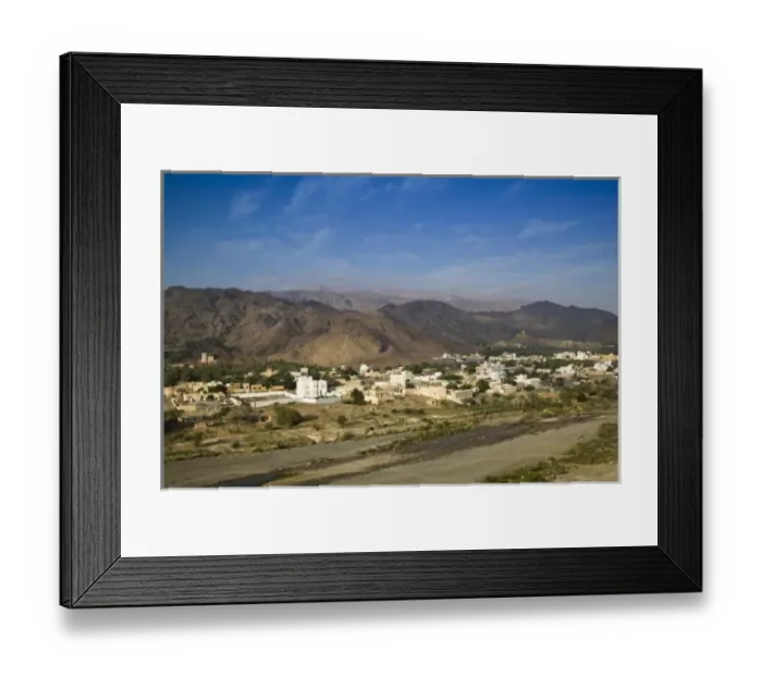 Framed Print : Oman, Western Hajar Mountains, Fanja. Morning View of Fanja Town off the Nizwa Highway Framed Print : Oman, Western Hajar Mountains, Fanja. Morning View of Fanja Town off the Nizwa Highway