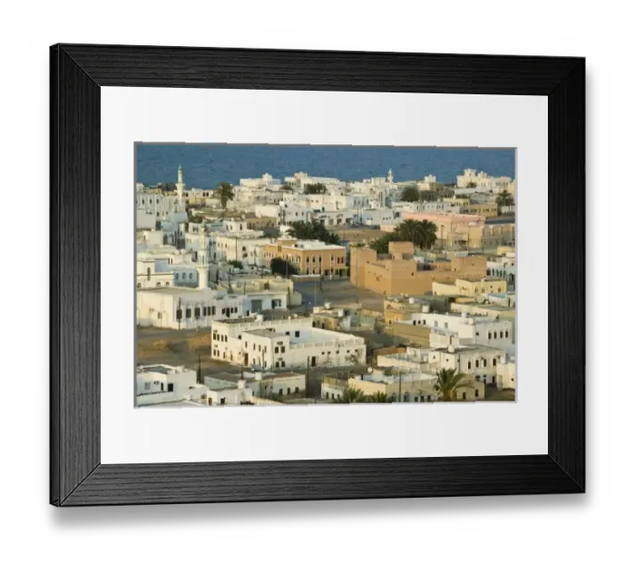 Framed Print : Oman, Sharqiya Region, Sur. View of Al Ayajh Town / Late Afternoon Framed Print : Oman, Sharqiya Region, Sur. View of Al Ayajh Town / Late Afternoon