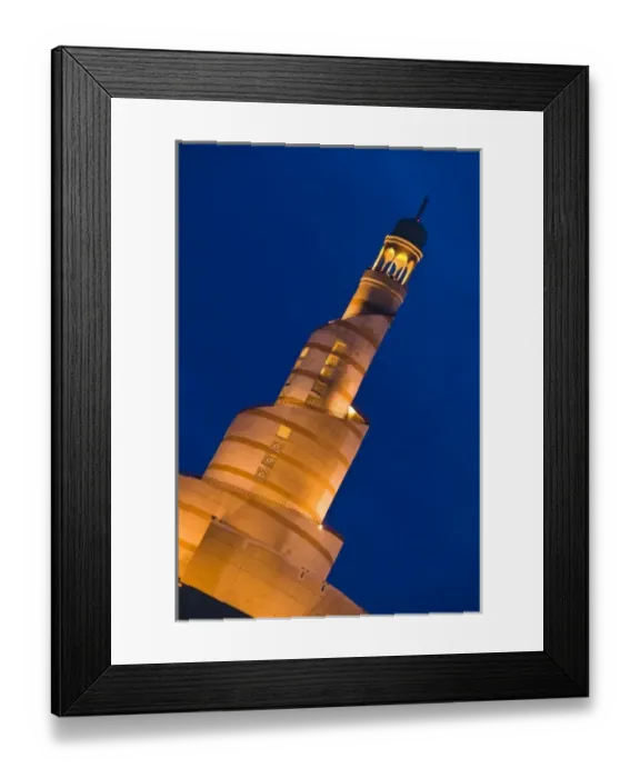 Framed Print : Qatar, Ad Dawhah, Doha. KDF (Kassem Darwish Fakhroo) Islamic Center Tower / Evening Framed Print : Qatar, Ad Dawhah, Doha. KDF (Kassem Darwish Fakhroo) Islamic Center Tower / Evening
