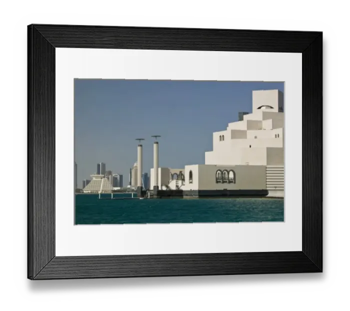 Framed Print : Qatar, Ad Dawhah, Doha. Museum of Islamic Art (Architect: IM Pei) and view towards Framed Print : Qatar, Ad Dawhah, Doha. Museum of Islamic Art (Architect: IM Pei) and view towards