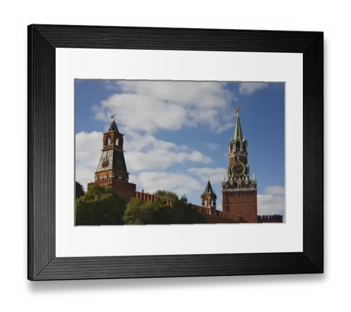Framed Print : Spasskaya Tower and towers on the Red Wall in Red Square, Moscow, Russia Framed Print : Spasskaya Tower and towers on the Red Wall in Red Square, Moscow, Russia