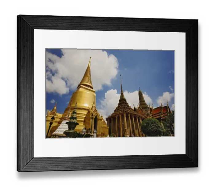 Framed Print : Upward view of The Phra Si Rattana Chedi, The Phra Mondrop, and The Royal Pantheon Framed Print : Upward view of The Phra Si Rattana Chedi, The Phra Mondrop, and The Royal Pantheon