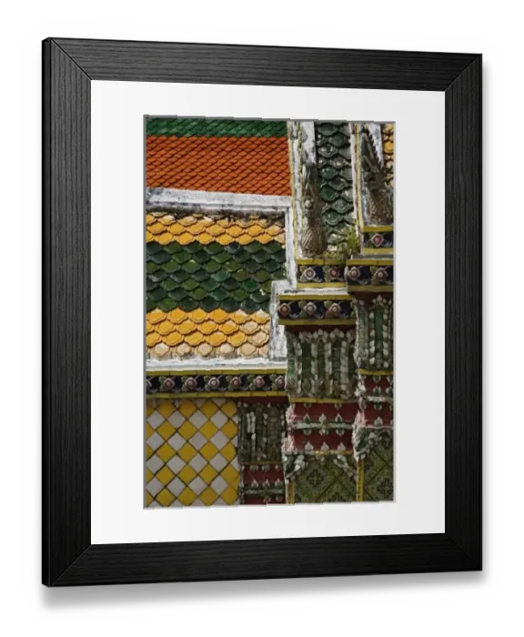 Framed Print : Pattern in colorful tiles adorning building at Wat Phra Kaeo, Bangkok, Thailand