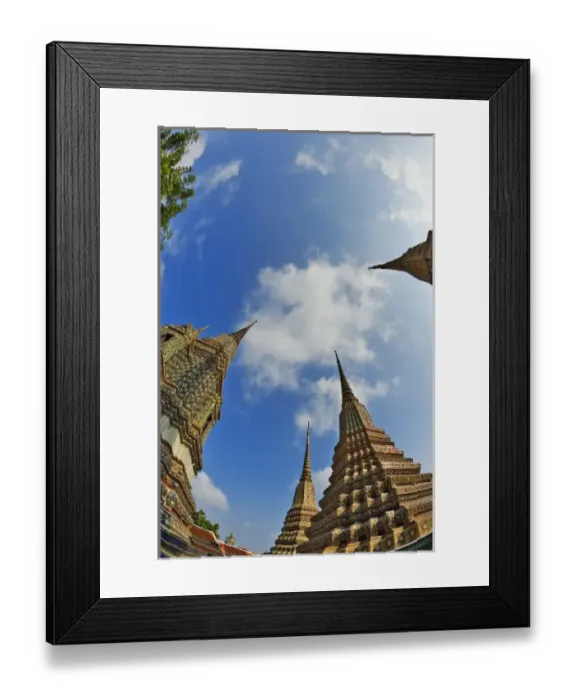 Framed Print : Fisheye upward view of chedi, Wat Pho, Bangkok, Thailand Framed Print : Fisheye upward view of chedi, Wat Pho, Bangkok, Thailand