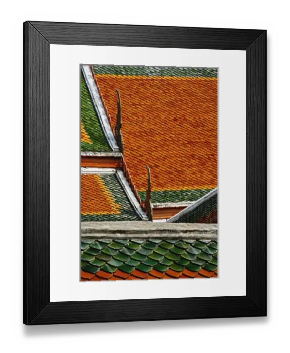 Framed Print : Pattern in ceramic tiles on overlapping rooftops, Wat Pho, Bangkok, Thailand Framed Print : Pattern in ceramic tiles on overlapping rooftops, Wat Pho, Bangkok, Thailand