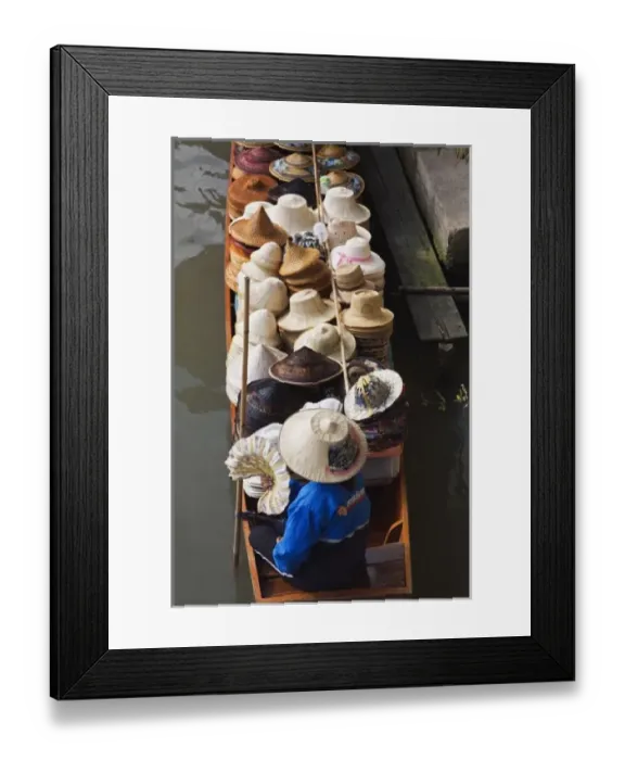 Framed Print : Thai woman selling hats, Damnoen Saduak Floating Market, Damnoen Saduak, Thailand Framed Print : Thai woman selling hats, Damnoen Saduak Floating Market, Damnoen Saduak, Thailand