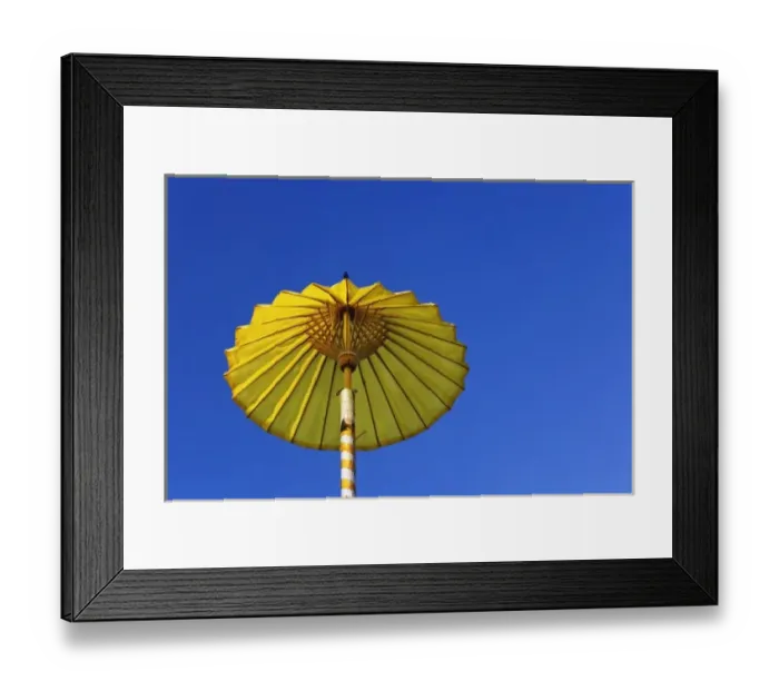 Framed Print : Single yellow hand made umbrella, Bosang, Chiang Mai, Thailand Framed Print : Single yellow hand made umbrella, Bosang, Chiang Mai, Thailand