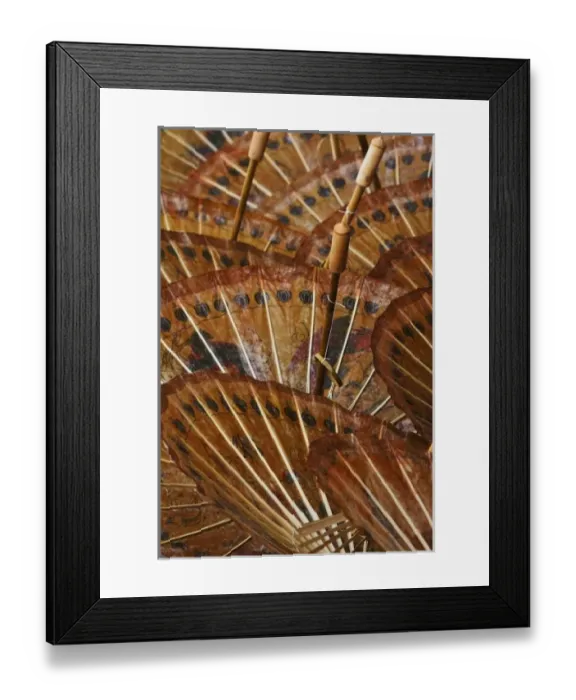 Framed Print : Close-up pattern of hand painted decorative umbrellas on sidewalk at market in Bo Sang
