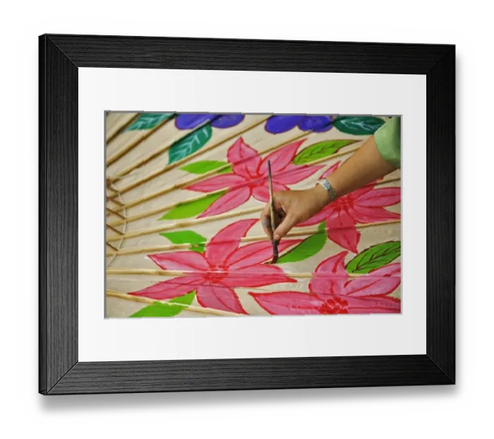 Framed Print : Artist hand painting decorative umbrella, Umbrella Making Center, Bo Sang, near Chiang Mai Framed Print : Artist hand painting decorative umbrella, Umbrella Making Center, Bo Sang, near Chiang Mai