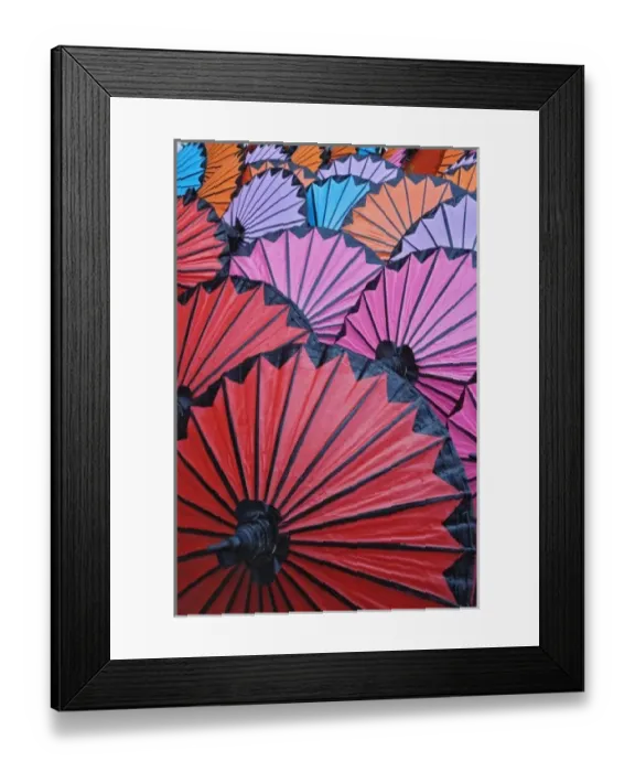 Framed Print : Pattern of newly assembled decorative umbrellas drying in sun, Umbrella Making Center