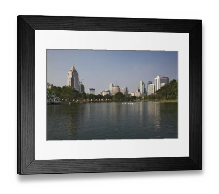 Framed Print : View of lake and buildings, Bangkok, Thailand