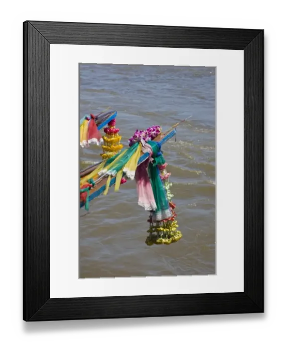 Framed Print : Thailand, Bangkok. Good luck blessings affixed to the bow of long-tail boats on Framed Print : Thailand, Bangkok. Good luck blessings affixed to the bow of long-tail boats on