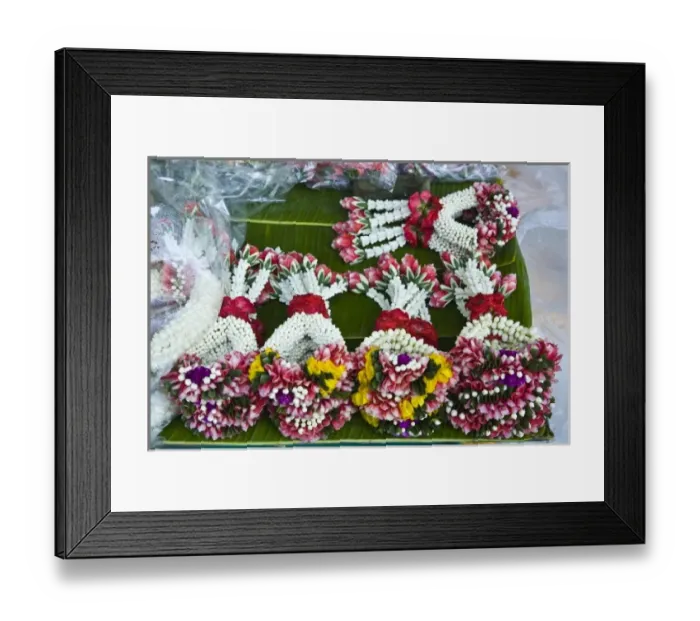 Framed Print : Thailand, Bangkok. Traditional garlands of flowers for altar and temple offerings Framed Print : Thailand, Bangkok. Traditional garlands of flowers for altar and temple offerings