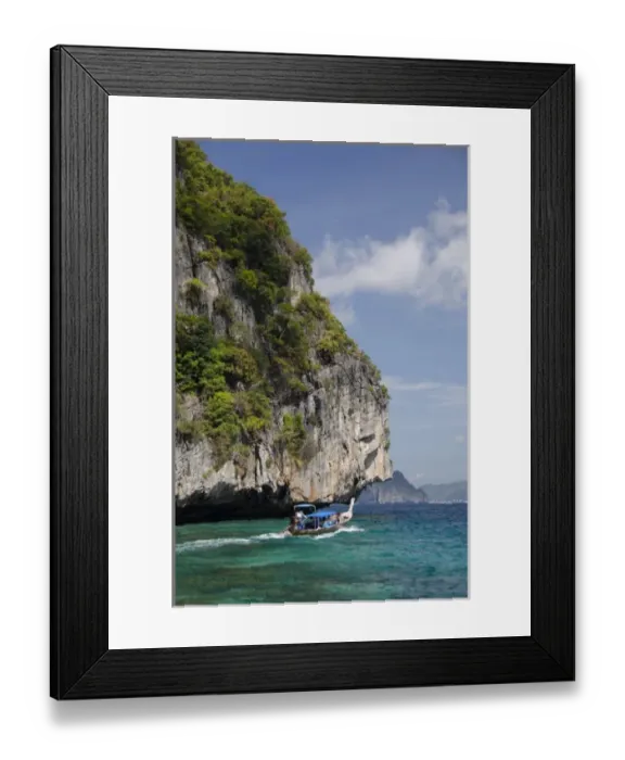 Framed Print : Thailand, Andaman Sea, Phuket. Maya Bay, Phi Phi Leh (AKA Phi Phi Island) longtail Framed Print : Thailand, Andaman Sea, Phuket. Maya Bay, Phi Phi Leh (AKA Phi Phi Island) longtail