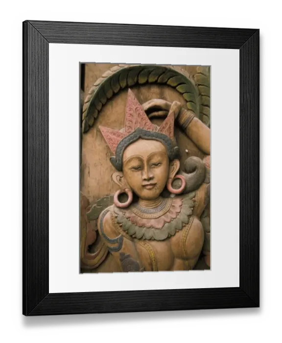 Framed Print : Thailand, Chiangmai. Traditional Thai wood carving