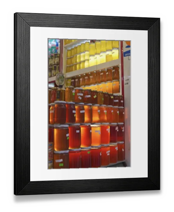 Framed Print : Honey jars in the fish market in Beyoglu, Istanbul, Turkey Framed Print : Honey jars in the fish market in Beyoglu, Istanbul, Turkey