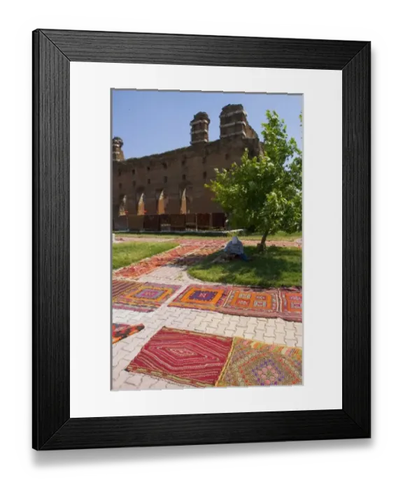 Framed Print : Local kilims sold in front of the Temple of Serapis (Red Hall  /  Basilica) Pergamon