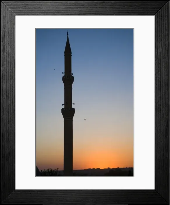 Framed Print : Minaret of a mosque at sunset, southeast Turkey