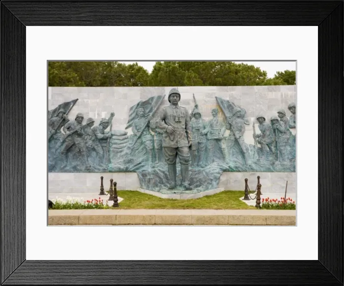 Framed Print : Relief and statue depicting Mustafa Kemal Ataturk commanding the Dardanelles Campaign of WW1
