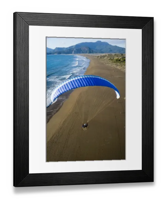 Framed Print : Powered paraglider flying over beach in Dalyan, aerial view, Koycegiz, Mugla, Turkey Framed Print : Powered paraglider flying over beach in Dalyan, aerial view, Koycegiz, Mugla, Turkey