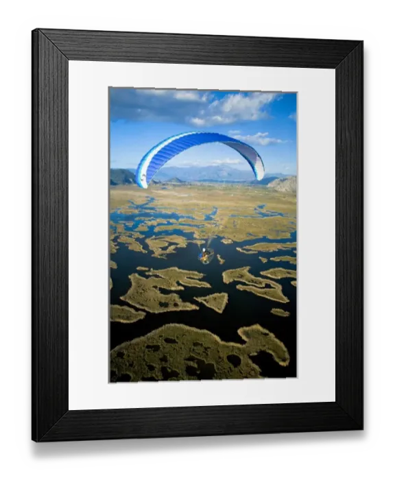 Framed Print : Powered paraglider flying over Dalyan, aerial view, Koycegiz, Mugla, Turkey Framed Print : Powered paraglider flying over Dalyan, aerial view, Koycegiz, Mugla, Turkey