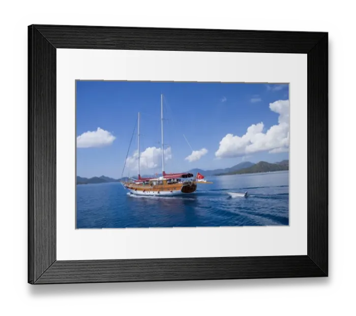 Framed Print : Turkish yacht Gulet on blue cruise, Gocek, Fethiye bay, Turkey Framed Print : Turkish yacht Gulet on blue cruise, Gocek, Fethiye bay, Turkey