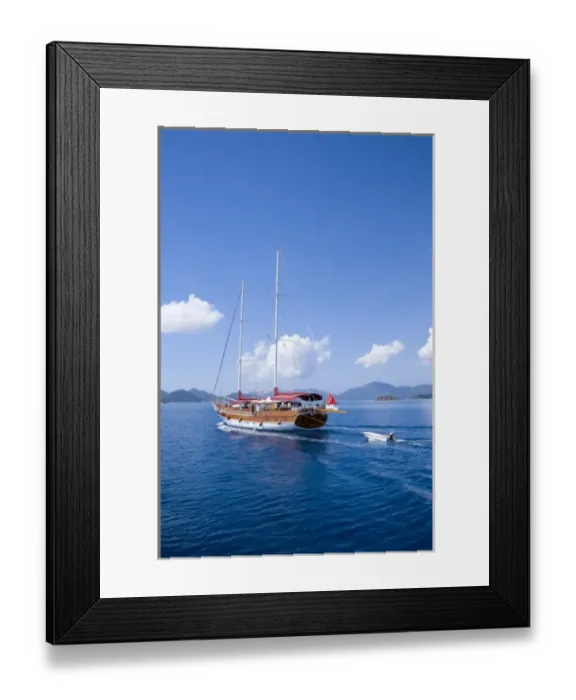 Framed Print : Turkish yacht Gulet on blue cruise, Gocek, Fethiye bay, Turkey Framed Print : Turkish yacht Gulet on blue cruise, Gocek, Fethiye bay, Turkey