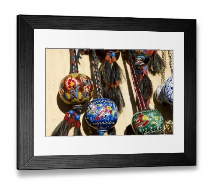 Framed Print : Turkey, Istanbul. Colorful hand painted souvenir pottery globes with horse hair Framed Print : Turkey, Istanbul. Colorful hand painted souvenir pottery globes with horse hair