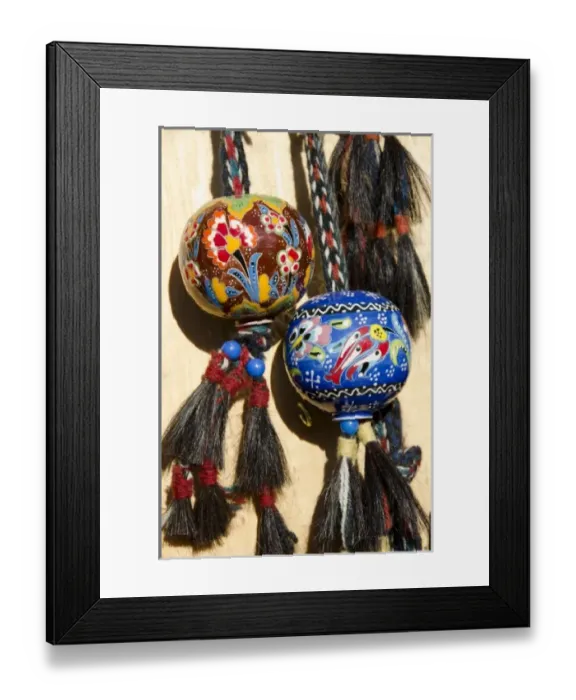Framed Print : Turkey, Istanbul. Colorful hand painted souvenir pottery globes with horse hair Framed Print : Turkey, Istanbul. Colorful hand painted souvenir pottery globes with horse hair