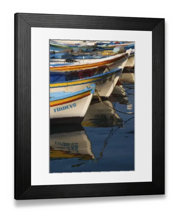 Framed Print : Turkey, Kusadasi along the Aegean Sea with the brighly colored fishing boats Framed Print : Turkey, Kusadasi along the Aegean Sea with the brighly colored fishing boats