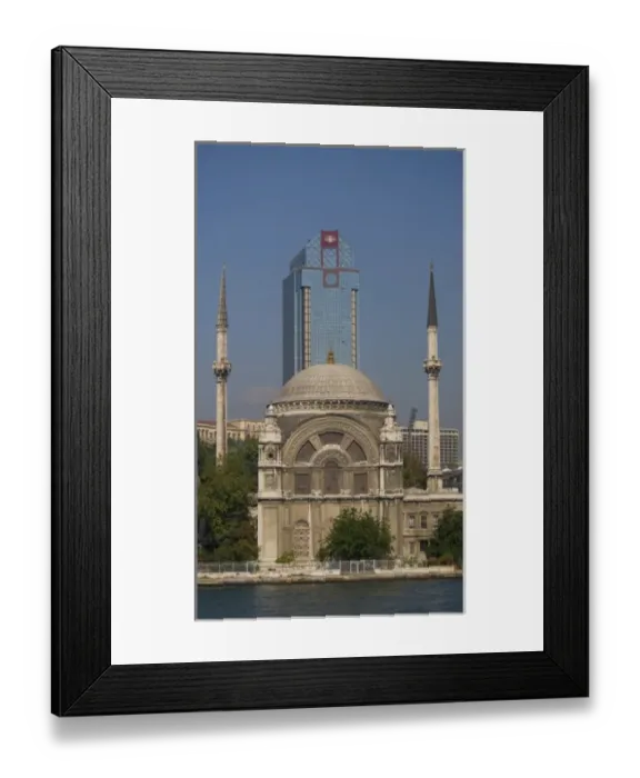 Framed Print : Old and New with Mosque in Foreground along the Bosporus Straight, Istanbul Turkey