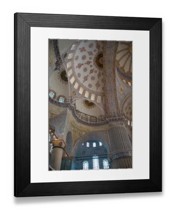 Framed Print : Looking up into the dome of the Blue Mosque with all of its blue tile work, Istanbul Framed Print : Looking up into the dome of the Blue Mosque with all of its blue tile work, Istanbul