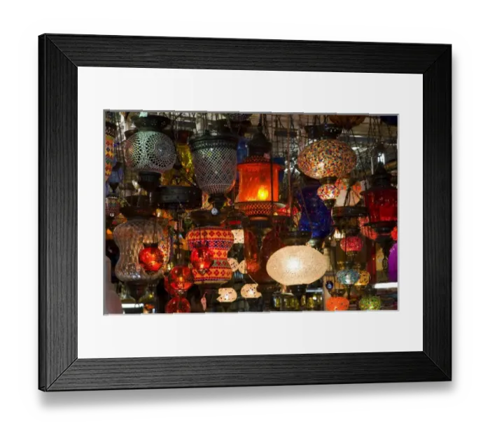 Framed Print : Middle East Turkey and city of Istanbul vendors, shoppers, colorful lights on display
