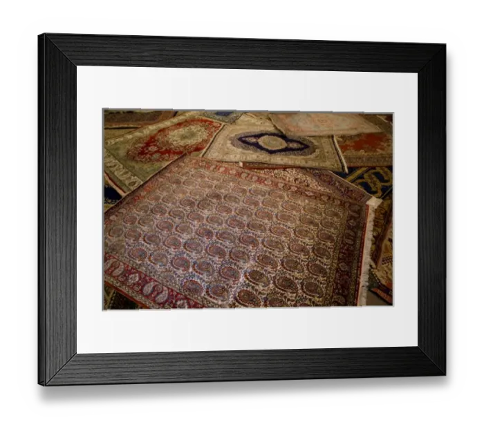 Framed Print : Middle East central part of Turkey in Cappadocia with Turkish Rugs on display for