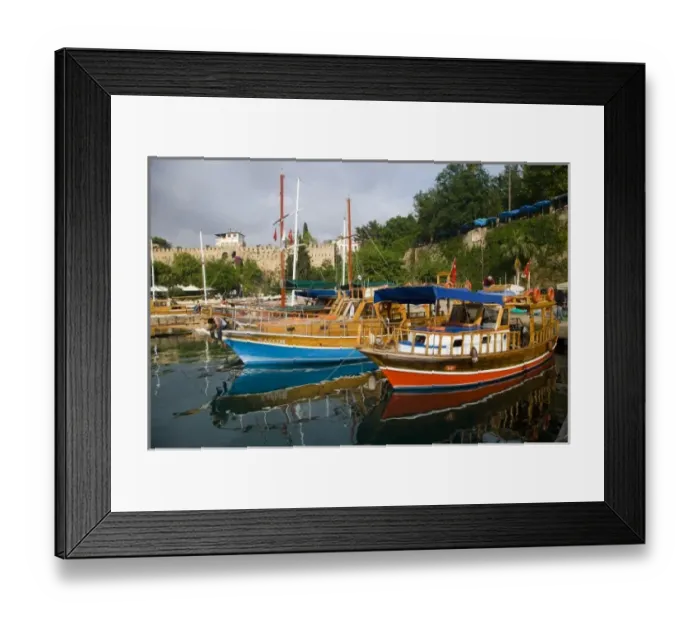 Framed Print : Middle East Turkey Antalya along the Mediterranean Sea colorful boats moored