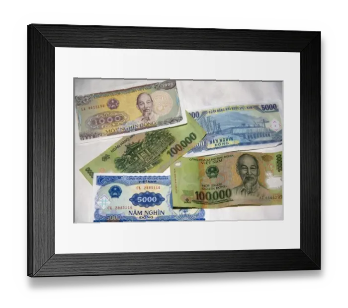 Framed Print : Assorted Vietnamese dong currency in Ho Chi Minh City, Vietnam Framed Print : Assorted Vietnamese dong currency in Ho Chi Minh City, Vietnam